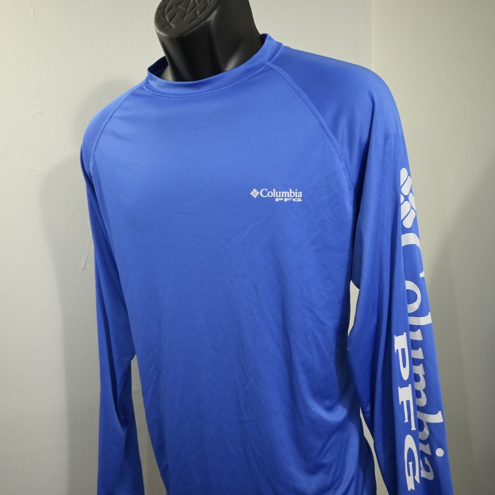 Columbia PFG Terminal Tackle Fishing Shirt Mens Medium Blue Long Sleeve UV Shirt